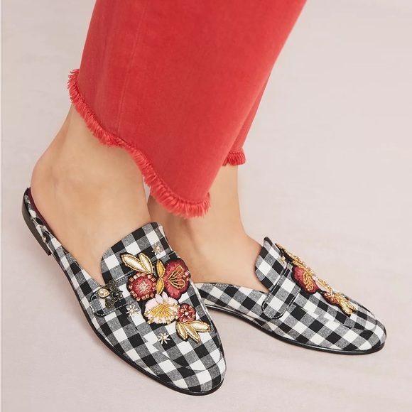 SAM EDELMAN Pemberly Mules Embellished Black Check Backless Slip On Flats 6.5 - Picture 6 of 8